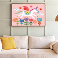 Kids room wall decor with clouds flowers hearts and playful cartoon style