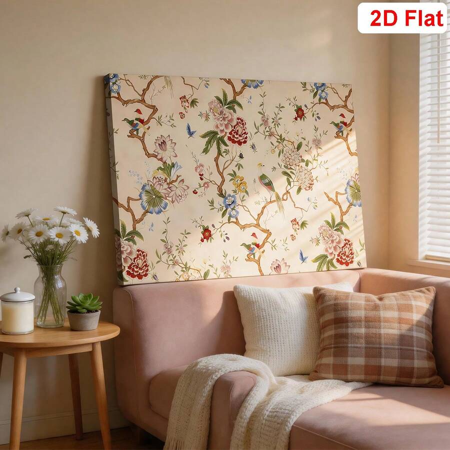 Almond blossom print single blue canvas with thick gallery wrapped side depth