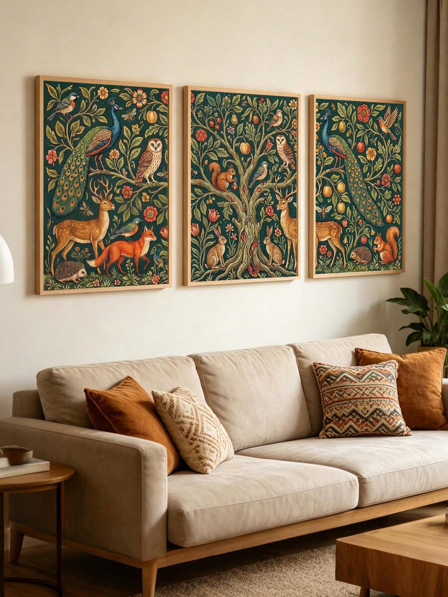 Vintage botanical print set with woodland animals and flowers