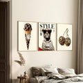Leopard print ice cream and cherry wall art with cheetah sunglasses poster
