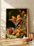 Cafe wall art poster featuring playful botanical food print in framed room setting