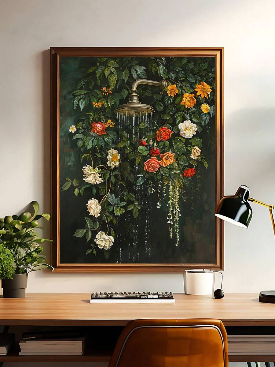 Maximalist restaurant decor print with quirky food painting and vintage frame mockup