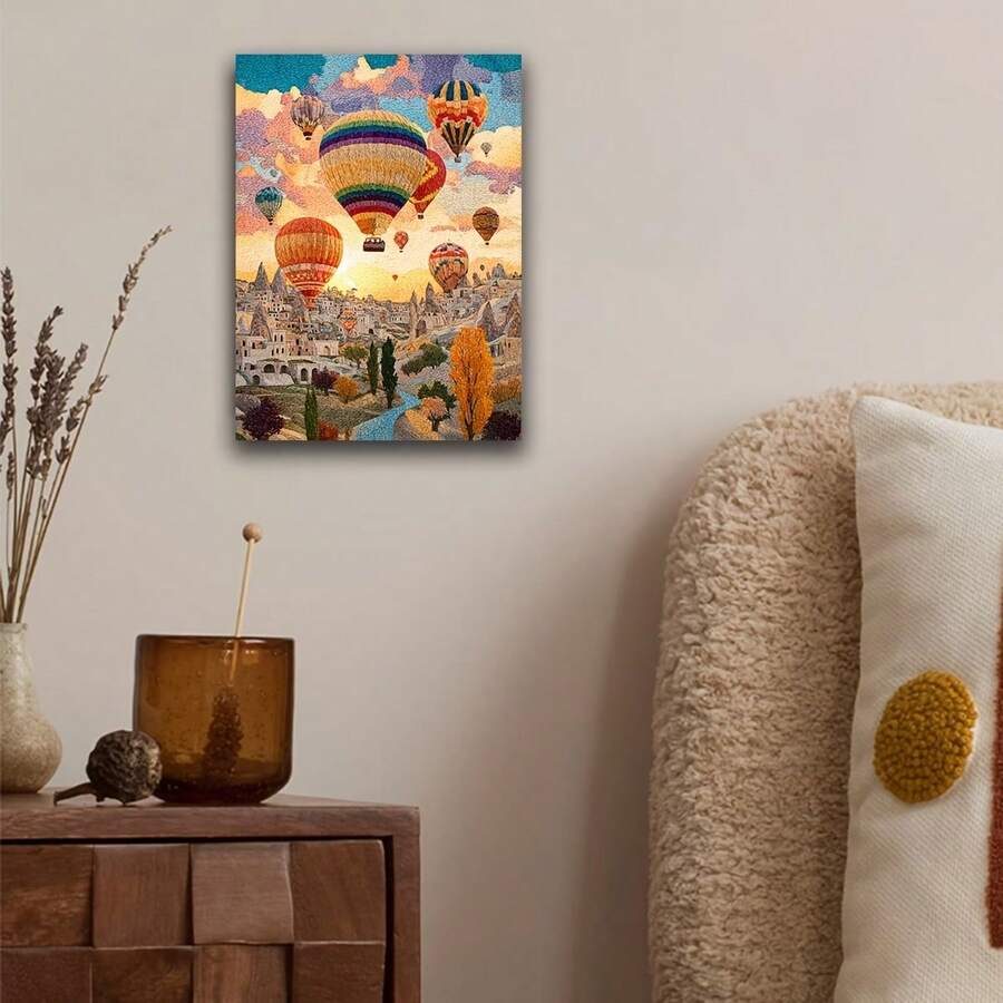 Cappadocia wall art lifestyle view with hot air balloons above colorful landscape