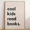 Close-up of Cool Read Books lettering on beige poster