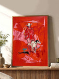 Western pop art print showing expressive cowboy and cowgirl figures in vivid gallery poster style