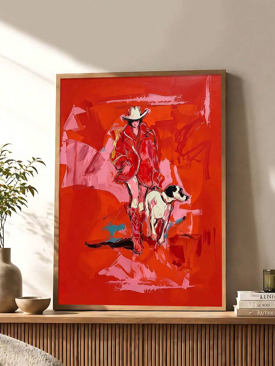 Western pop art print showing expressive cowboy and cowgirl figures in vivid gallery poster style