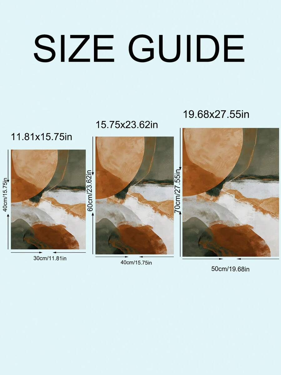 Abstract Japandi canvas poster size guide for 30 by 40 through 50 by 70 centimeters