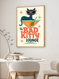 Cat lover gift canvas with The Bad Kitty Lounge text in framed mockup