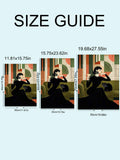 Size guide for retro woman and cat canvas art in 30 by 40, 40 by 60, and 50 by 70 cm