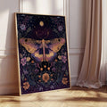 Framed mystical moth celestial canvas poster in elegant cream room