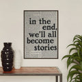 Bible verse canvas details and size chart with a black and cream typography print
