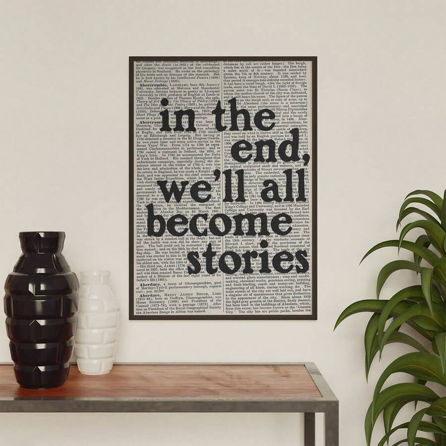 Bible verse canvas details and size chart with a black and cream typography print
