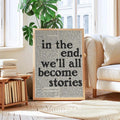 Close view of framed newspaper-style Bible verse print with bold lettering