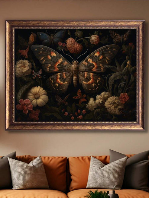 Vintage Gothic butterfly floral Dark Academia canvas art