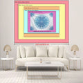Large fabric wall hanging with corner mandala repeats and soft drape