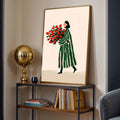 Scandinavian woman wall art poster with cream negative space and feminine floral style