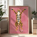 Quirky wall art close view showing bold pink wildlife illustration and frame option