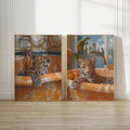 Large leopard bathtub prints on white wall