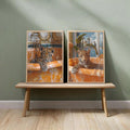Leopard bathtub wall art on wood bench