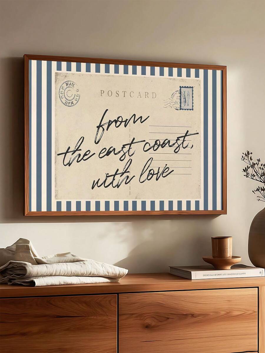 Abstract wave coastal canvas poster with teal and cream tones