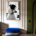 Elegant poodle wall art print with white dog profile pearls and Parisian fashion style