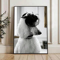 Luxury fashion poodle canvas wall art in black white beige and framed display