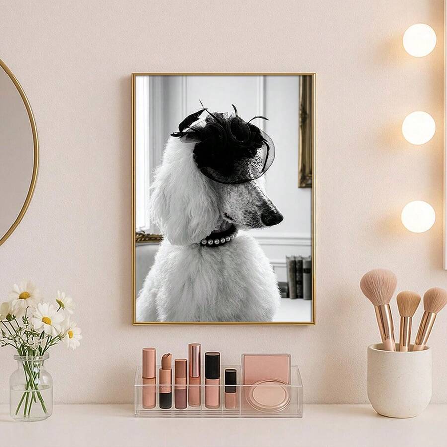 Glam dog portrait poster for vanity salon boutique bedroom or dressing room decor