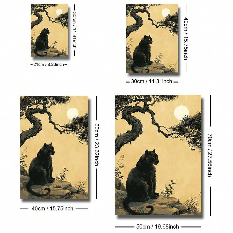 Zen wall art mockup with vintage Japanese ink wash pine tree landscape