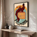 Miles Davis poster wall mounted view with trumpet player and retro red blue artwork