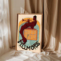 Jazz concert poster curtain setting mockup with cream background and bold Fillmore text