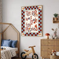 Whimsical playroom quote wall art scale mockup with checker border and child friendly style