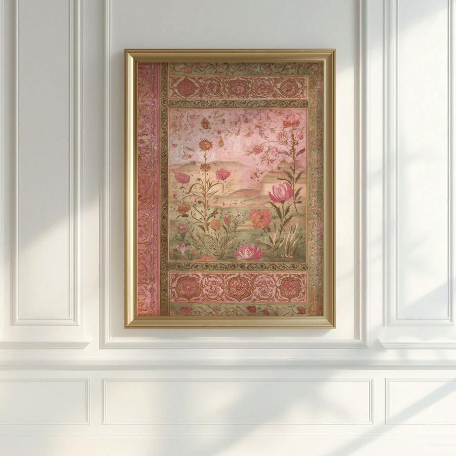 Gold framed Persian botanical wall art