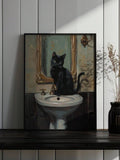 Gothic black cat poster styled with dried branches
