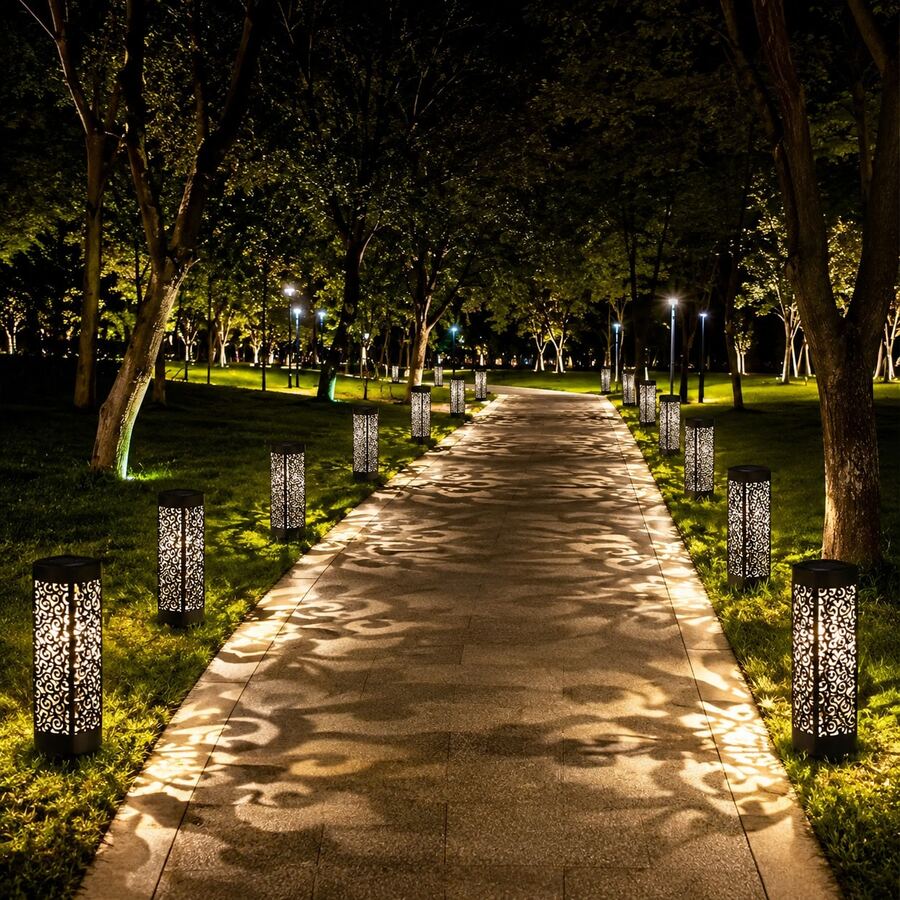 Walkway lamps warm light set for front yard path patio and flower bed decor