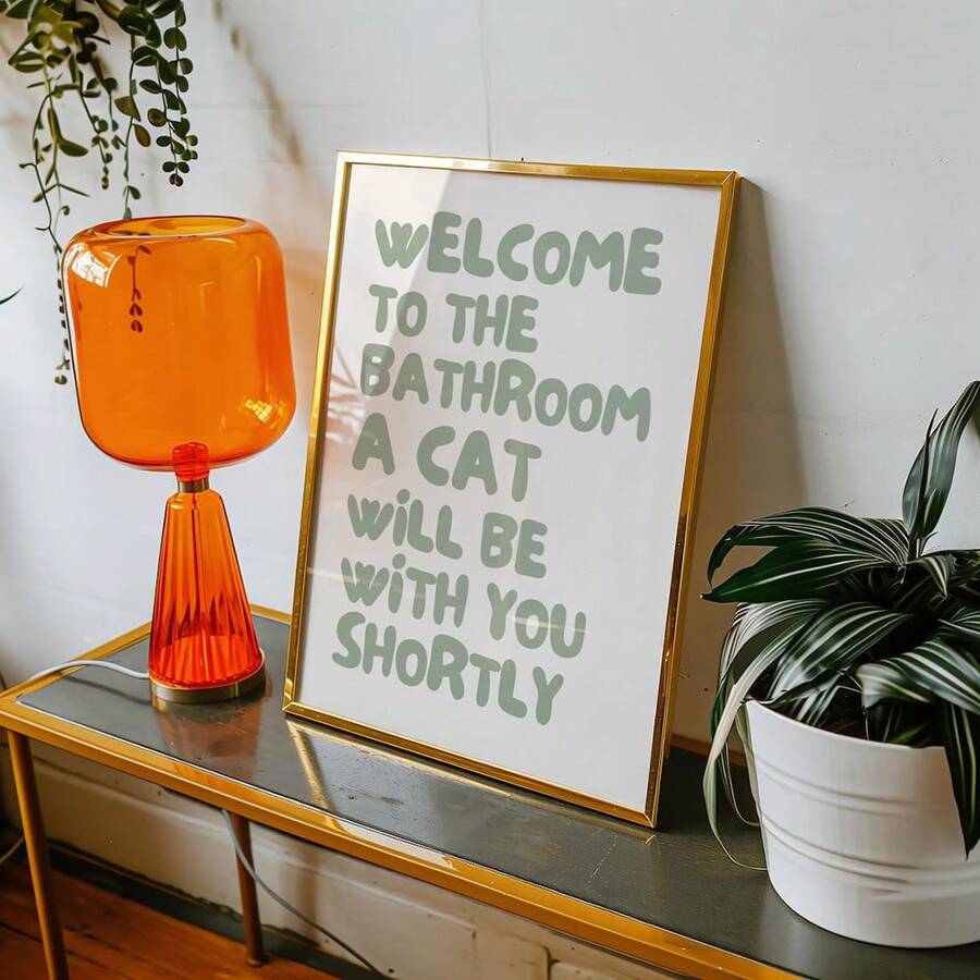 Sage green typography print for bathroom hallway laundry room and cat owner home