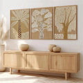 Nature-inspired framed wall art set with warm neutral botanical design