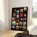 Cozy apartment decor leaning in bedroom with lit window silhouettes and city scenes