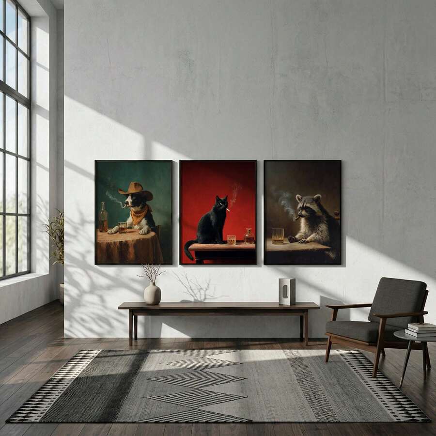 Black cat vintage oil portrait on red background