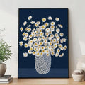 Botanical print tabletop console mockup with daisy vase still life and black frame