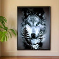 Frameless animal canvas print showing dramatic wolf and dark forest decor mood