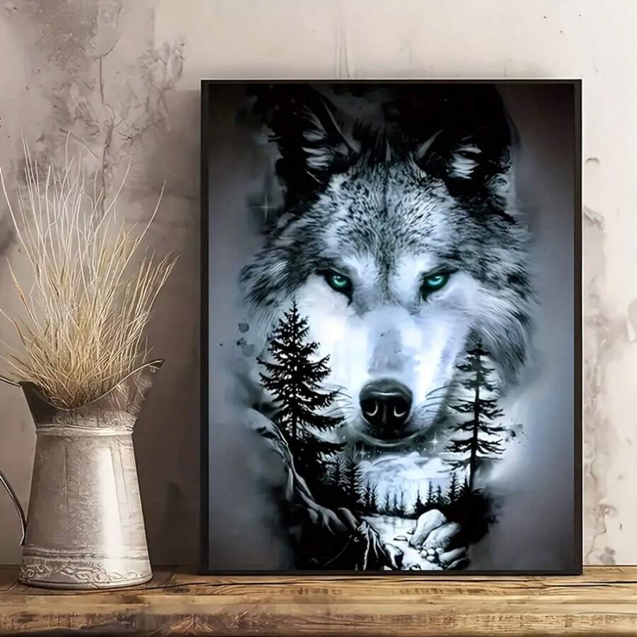 Modern wolf wall art poster for bedroom office den cabin and nature gallery wall