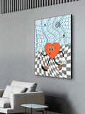 Retro pop art heart canvas print in blue orange and black
