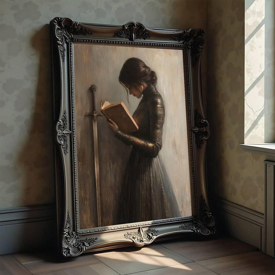 Gothic framed reading woman art near window