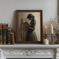 Dark academia reading poster on candle mantel