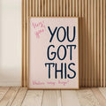 Frameless motivational quote poster with playful cartoon typography for study corner