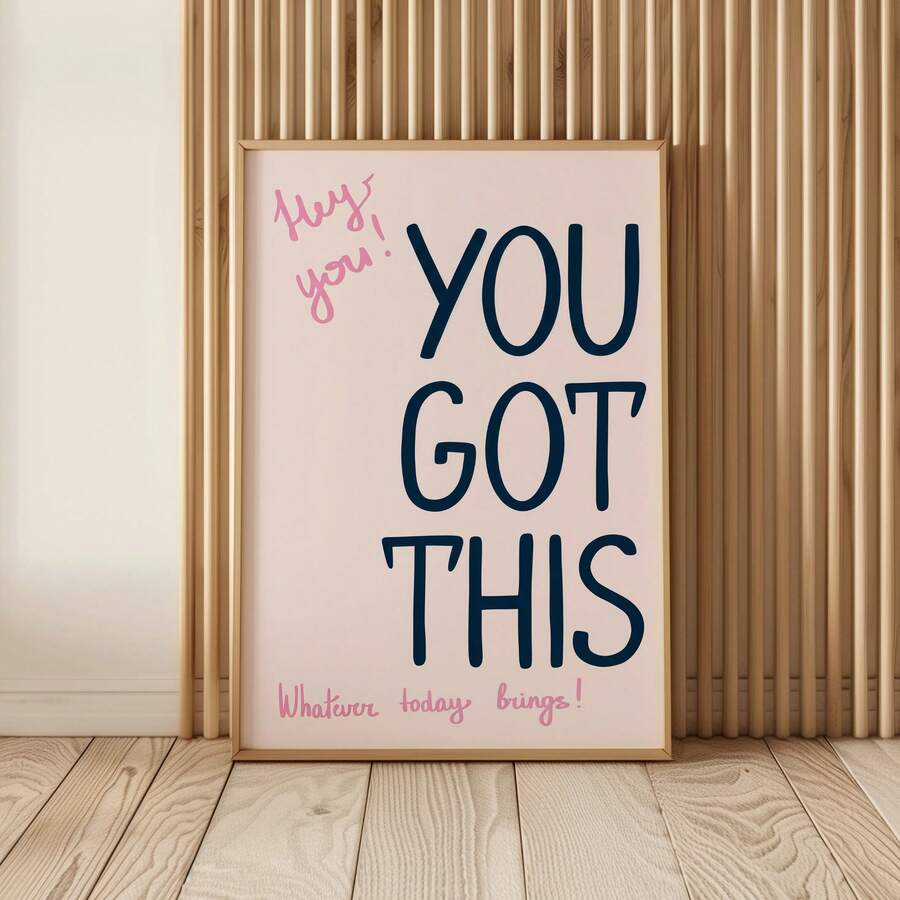 Frameless motivational quote poster with playful cartoon typography for study corner