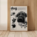 Dog poster with puppy portraits in natural wood frame