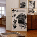 Black and white dog dictionary typography wall art poster