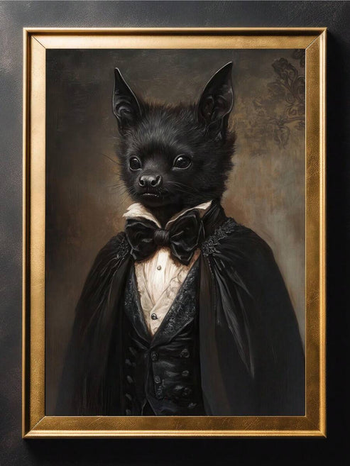 Vintage Gothic bat gentleman portrait Dark Academia canvas poster