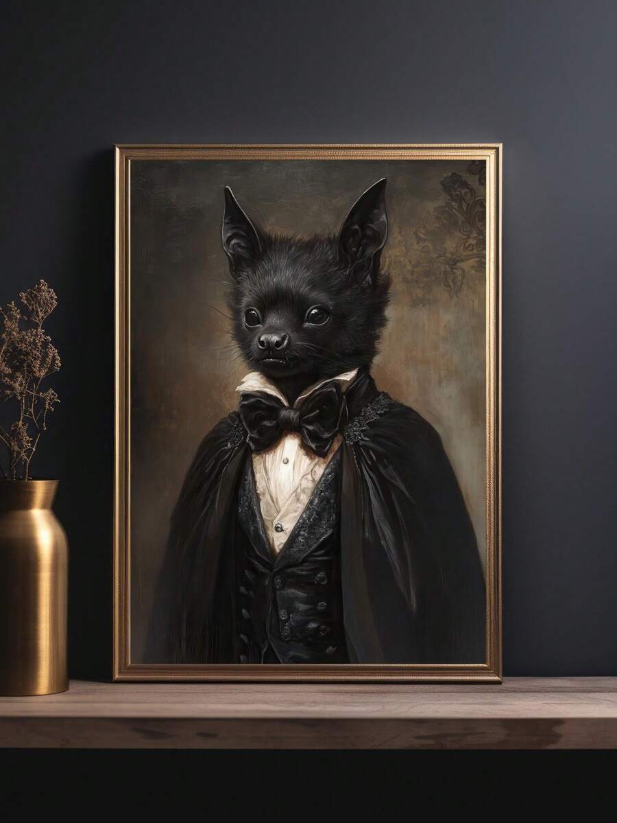 Vintage gothic bat gentleman dark academia portrait poster